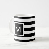 Monogram zwart-wit met vierkante strepen koffiemok (Voorkant links)