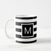 Monogram zwart-wit met vierkante strepen koffiemok (Links)