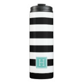 Monogram zwart-wit met witte strepe Aqua Thermosbeker (Voorkant)