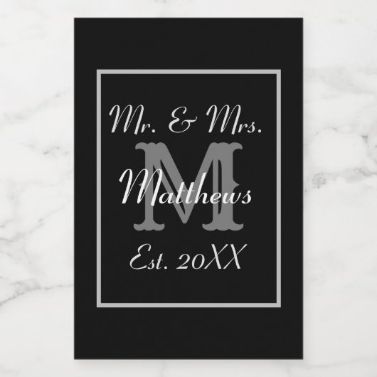Monogram Zwart-Wit Mini Wijn Labels Wijn Etiket (Enkel label)