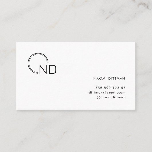 Monogram zwart-wit minimalistisch persoonlijk visitekaartje (Voorkant)