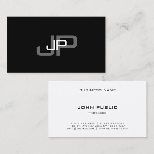 Monogram zwart-wit minimalistische Sjabloon Visitekaartje (Voorkant / Achterkant)