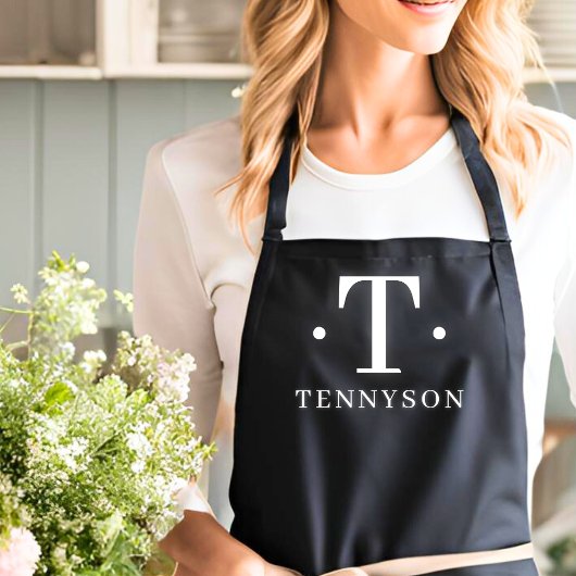 Monogram Zwart Wit Modern Eenvoudig Initiaal Naam Schort