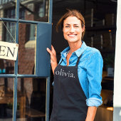 Monogram zwart wit modern eenvoudig zijn haar naam schort