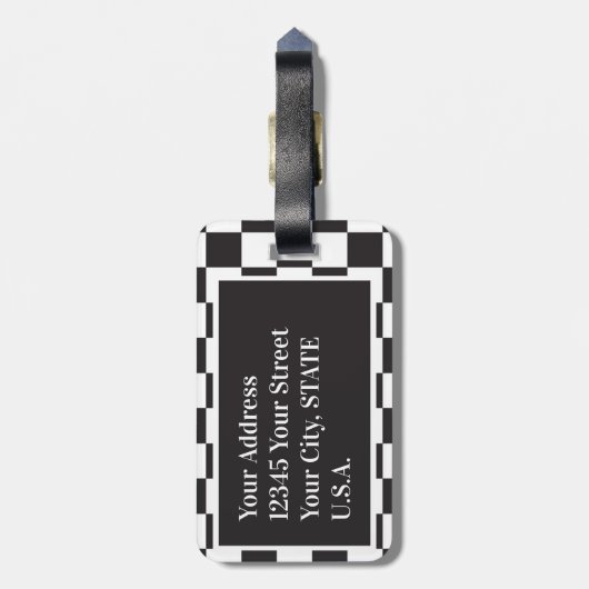 Monogram zwart-wit modern grafisch toetsenbord bagagelabel (Achterkant verticaal)