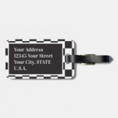 Monogram zwart-wit modern grafisch toetsenbord bagagelabel (Achterkant horizontaal)