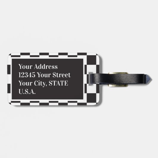 Monogram zwart-wit modern grafisch toetsenbord bagagelabel (Achterkant horizontaal)