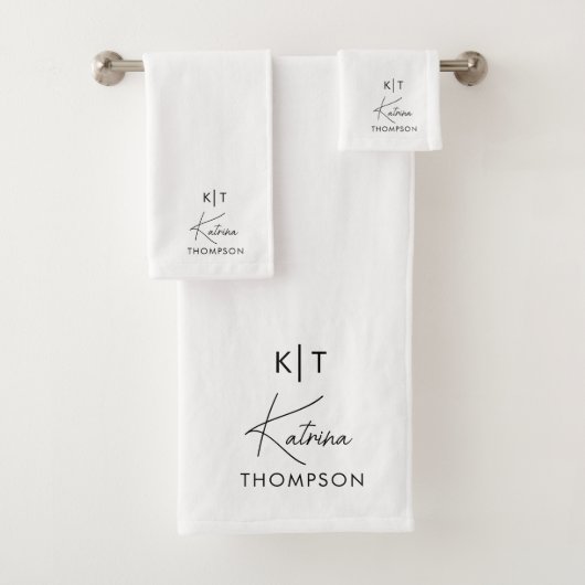 Monogram zwart-wit modern handschrift bad handdoek (Insitu)