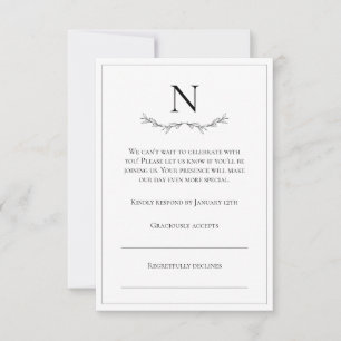 Monogram Zwart-wit Modern RSVP Kaartje