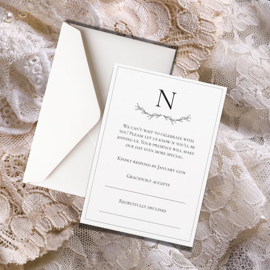 Monogram Zwart-wit Modern RSVP Kaartje