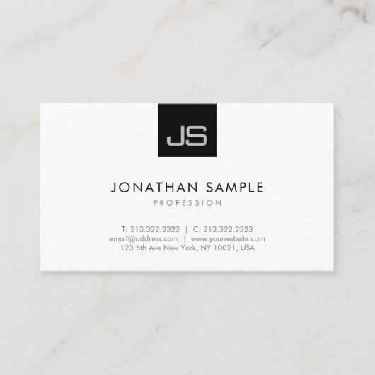 Monogram Zwart Wit Moderne Eenvoudige Sjabloon Visitekaartje (Voorkant)