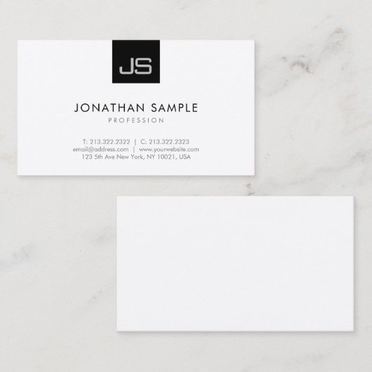 Monogram Zwart Wit Moderne Eenvoudige Sjabloon Visitekaartje (Voorkant / Achterkant)
