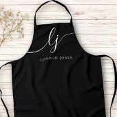 Monogram Zwart Wit Moderne Minimale Kalligrafie Schort