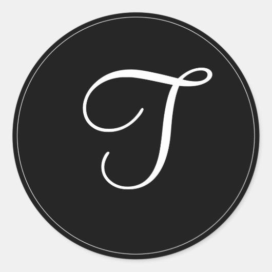 MONOGRAM: Zwart-wit monogram sjabloon "T" Ronde Sticker (Voorkant)