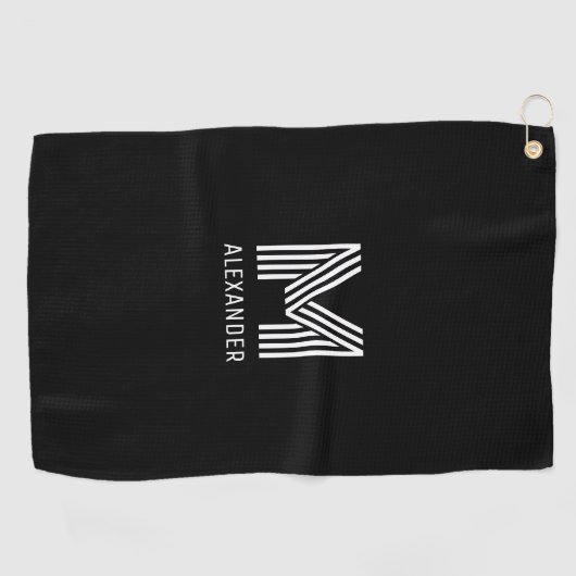 Monogram zwart-wit multiline strepes golfhanddoek (Horizontaal)