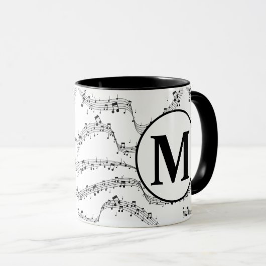 Monogram zwart-wit muzieknoot mok (Voorkant rechts)