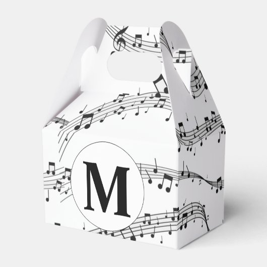 Monogram zwart-wit muzieknotitie bedankdoosjes (Voorkant Zijde)