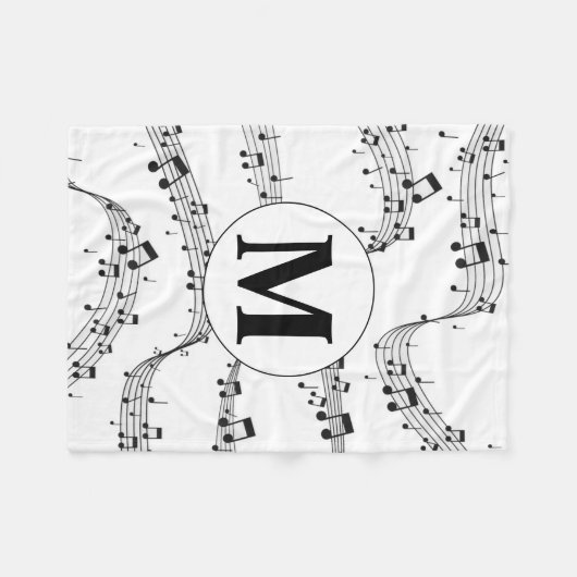 Monogram zwart-wit muzieknotitie fleece deken (Voorkant (Horizontaal))