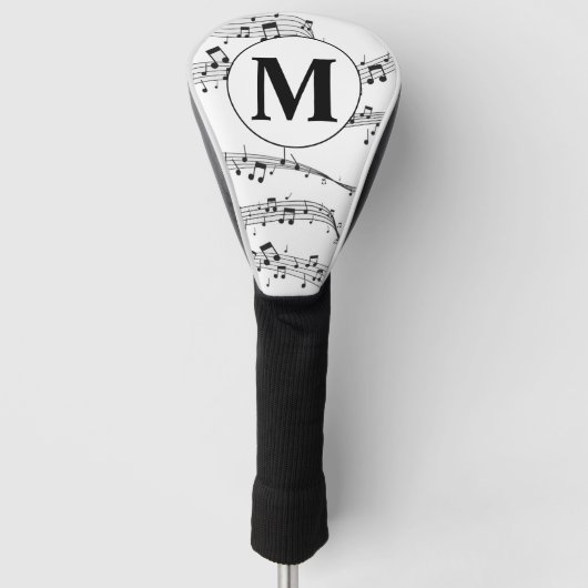 Monogram zwart-wit muzieknotitie golfheadcover (Voorkant)