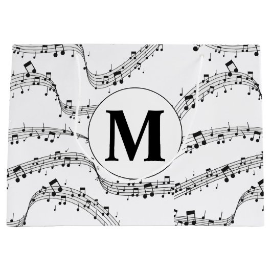 Monogram zwart-wit muzieknotitie groot cadeauzakje (Voorkant)