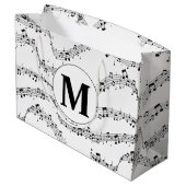 Monogram zwart-wit muzieknotitie groot cadeauzakje (Achterkant Gekanteld)