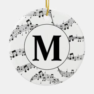 Monogram zwart-wit muzieknotitie keramisch ornament