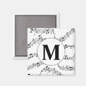 Monogram zwart-wit muzieknotitie magneet (Voorkant / Achterkant)