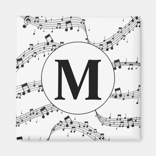 Monogram zwart-wit muzieknotitie magneet (Voorkant)