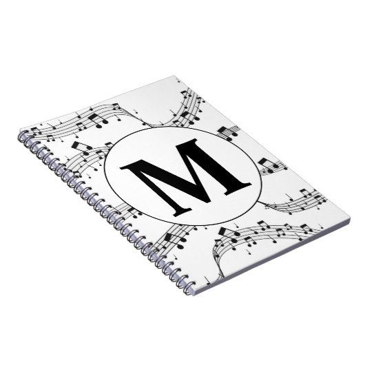 Monogram zwart-wit muzieknotitie notitieboek (Rechterzijde)