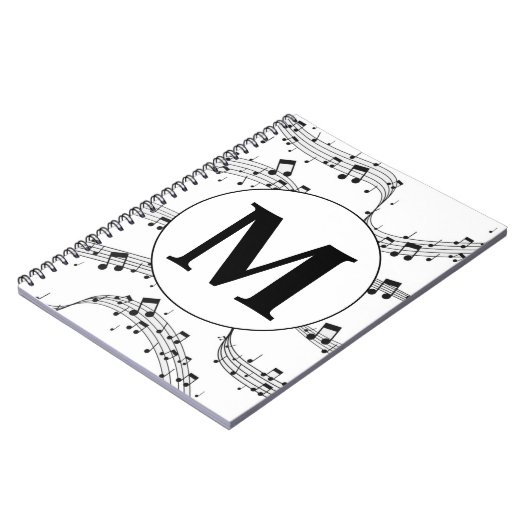 Monogram zwart-wit muzieknotitie notitieboek (Linkerzijde)