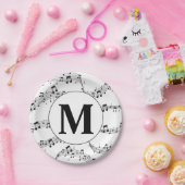 Monogram zwart-wit muzieknotitie papieren bordje (Feest)