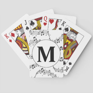 Monogram zwart-wit muzieknotitie pokerkaarten