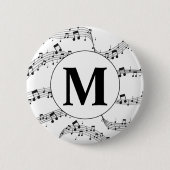 Monogram zwart-wit muzieknotitie ronde button 5,7 cm (Voorkant)