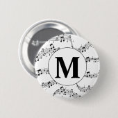 Monogram zwart-wit muzieknotitie ronde button 5,7 cm (Voorkant /achterkant)