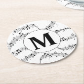 Monogram zwart-wit muzieknotitie ronde kartonnen onderzetter (Gebogen)