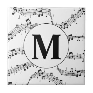 Monogram zwart-wit muzieknotitie tegeltje