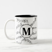 Monogram zwart-wit muzieknotitie tweekleurige koffiemok (Links)