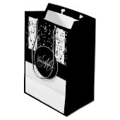 Monogram zwart-wit muziekstripes Gift Bag 6 Medium Cadeauzakje (Achterkant Gekanteld)