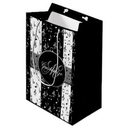 Monogram zwart-wit muziekstripes Gift Bag Medium Cadeauzakje
