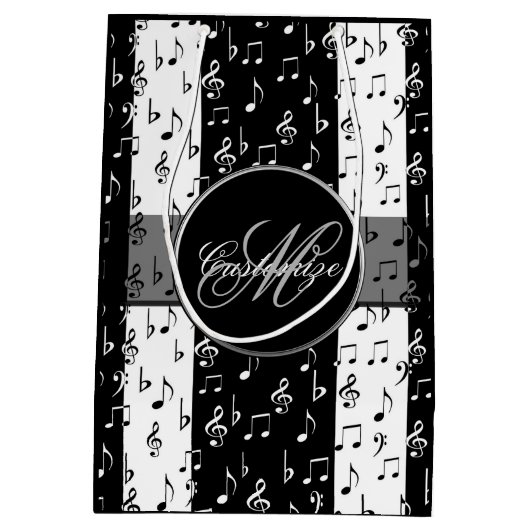 Monogram zwart-wit muziekstripes Gift Bag Medium Cadeauzakje (Achterkant)