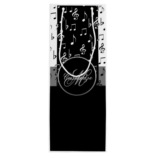 Monogram zwart-wit muziekstrips Wine Bag 3 Wijn Cadeautas (Achterkant)