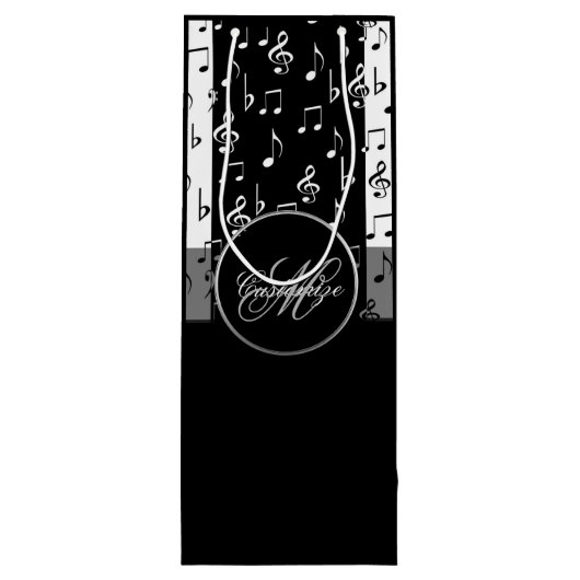 Monogram zwart-wit muziekstrips Wine Bag 4 Wijn Cadeautas (Achterkant)