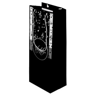Monogram zwart-wit muziekstrips Wine Bag 4 Wijn Cadeautas