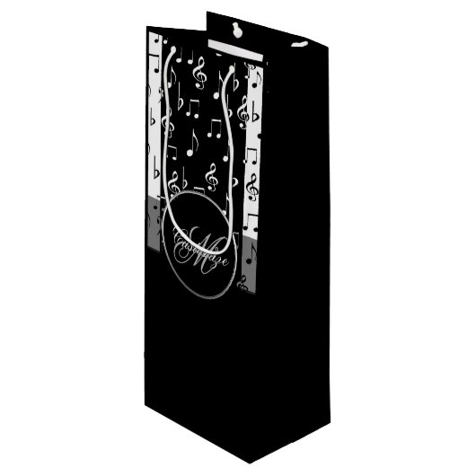 Monogram zwart-wit muziekstrips Wine Bag 4 Wijn Cadeautas (Voorkant Gekanteld)