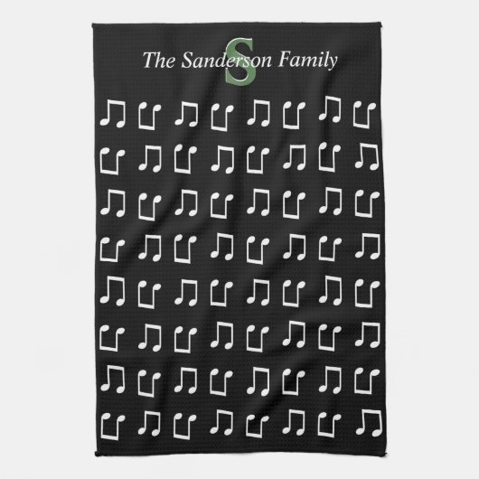 Monogram Zwart Wit Muzikale Nota Muziek Theedoek (Verticaal)