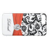 Monogram zwart, wit, Oranje Damask iPhone 7 Hoesje (Achterkant (Horizontaal))