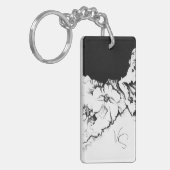 Monogram Zwart & Wit Originele Stipple Kunst Bloem Sleutelhanger (Voorkant Links)