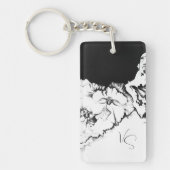 Monogram Zwart & Wit Originele Stipple Kunst Bloem Sleutelhanger (Voorkant)