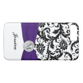 Monogram zwart, wit, Paars Damask iPhone 7 Hoesje (Achterkant (Horizontaal))