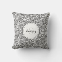 Monogram zwart wit paisley patroon inkt kussen